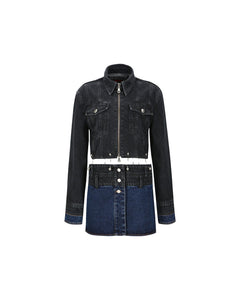 Andersson Bell (WOMEN) 3WAY BLOCKING DENIM JACKET awa549w(WASHED BLACK & INDIGO)