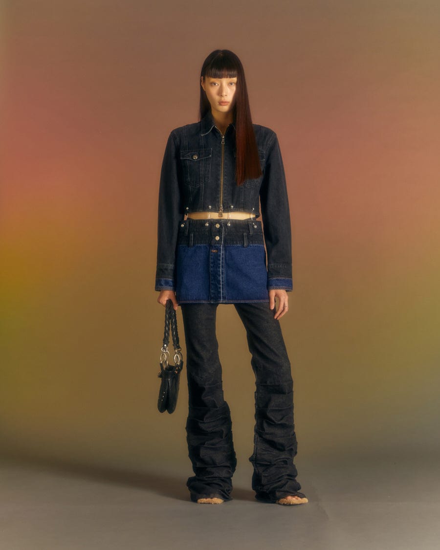 Andersson Bell (WOMEN) 3WAY BLOCKING DENIM JACKET awa549w(WASHED BLACK & INDIGO)