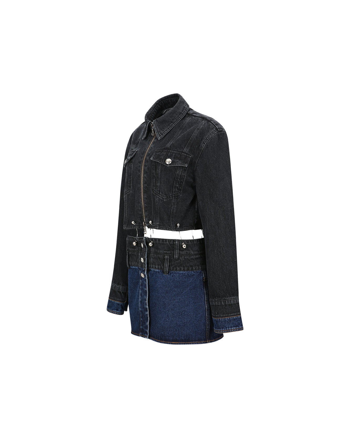 Andersson Bell (WOMEN) 3WAY BLOCKING DENIM JACKET awa549w(WASHED BLACK & INDIGO)