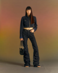 Andersson Bell (WOMEN) 3WAY BLOCKING DENIM JACKET awa549w(WASHED BLACK & INDIGO)