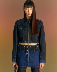 Andersson Bell (WOMEN) 3WAY BLOCKING DENIM JACKET awa549w(WASHED BLACK & INDIGO)