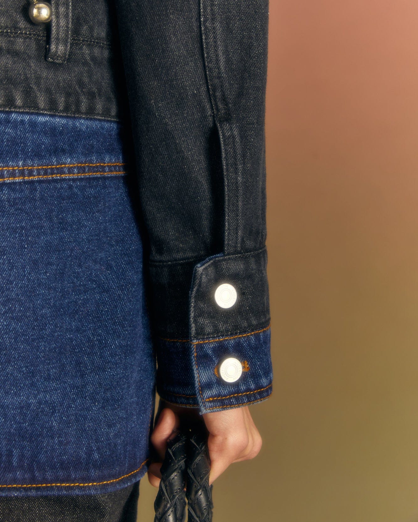 Andersson Bell (WOMEN) 3WAY BLOCKING DENIM JACKET awa549w(WASHED BLACK & INDIGO)