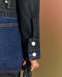 Andersson Bell (WOMEN) 3WAY BLOCKING DENIM JACKET awa549w(WASHED BLACK & INDIGO)