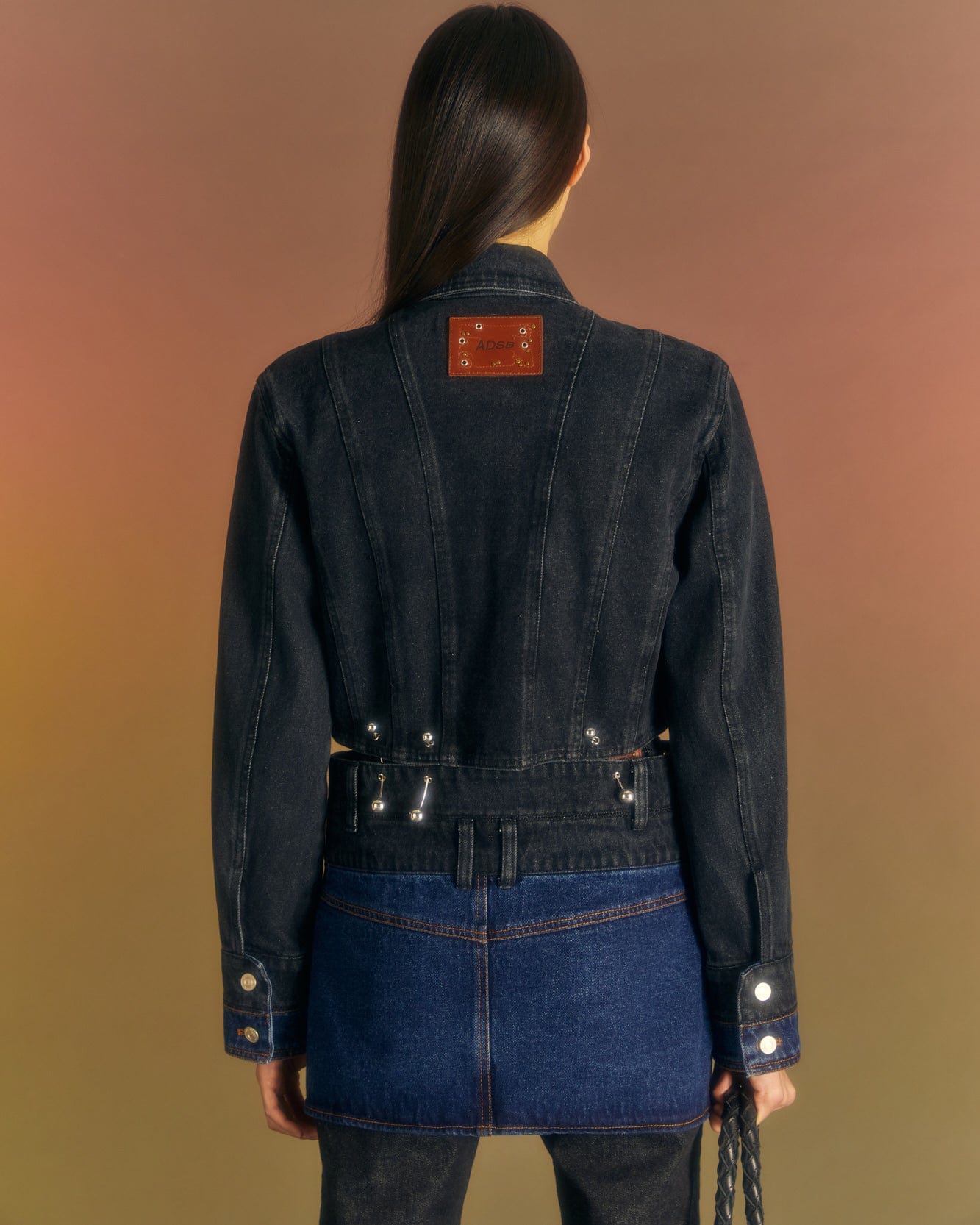 Andersson Bell (WOMEN) 3WAY BLOCKING DENIM JACKET awa549w(WASHED BLACK & INDIGO)