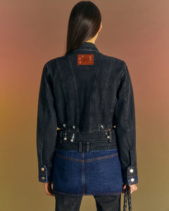 Andersson Bell (WOMEN) 3WAY BLOCKING DENIM JACKET awa549w(WASHED BLACK & INDIGO)