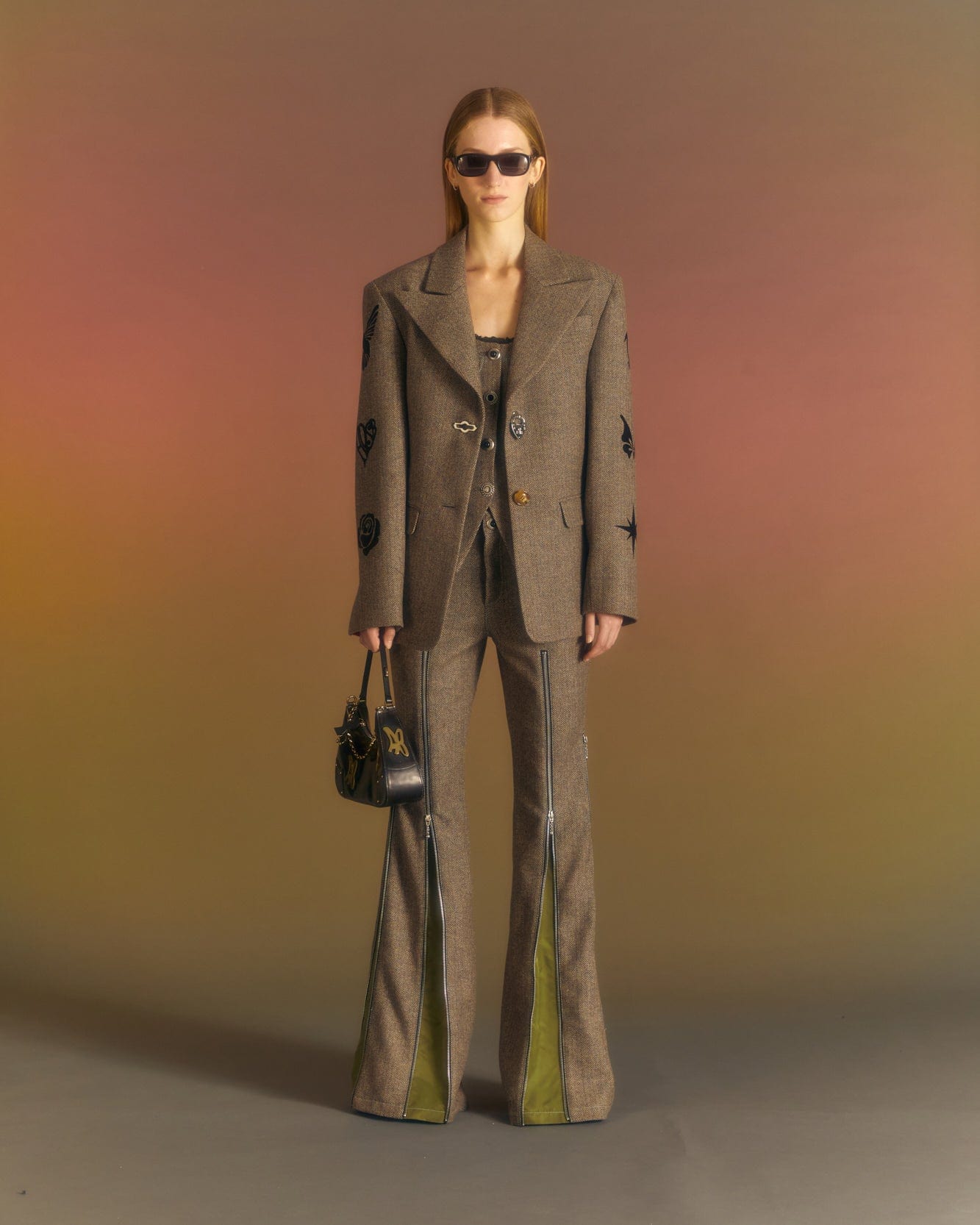 Andersson Bell (WOMEN) AIKA HERRINGBONE ZIP-UP BELL TROUSER apa657w(GREY)