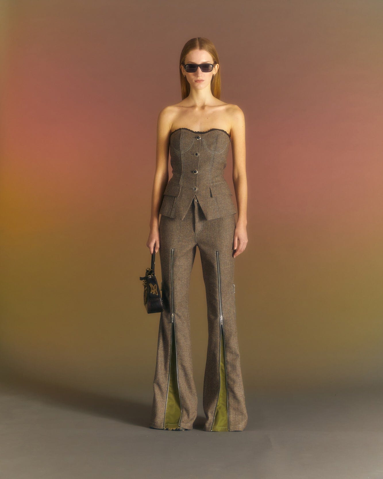 Andersson Bell (WOMEN) AIKA HERRINGBONE ZIP-UP BELL TROUSER apa657w(GREY)