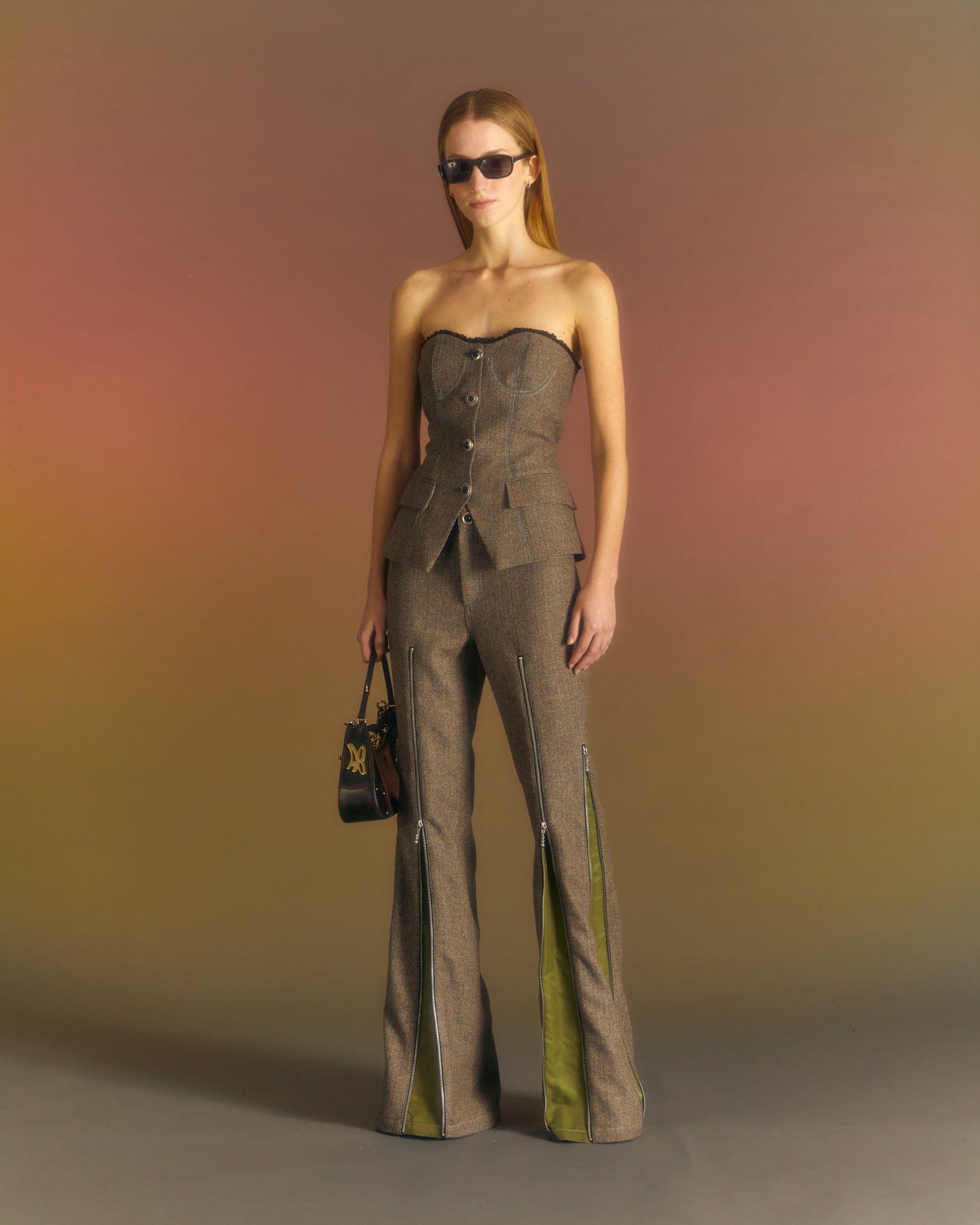 Andersson Bell (WOMEN) AIKA HERRINGBONE ZIP-UP BELL TROUSER apa657w(GREY)