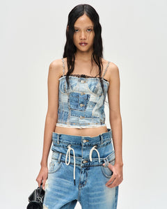 Andersson Bell (WOMEN) ALL-DENIM PRINTED BUSTIER TOP atb1124w(BLUE)