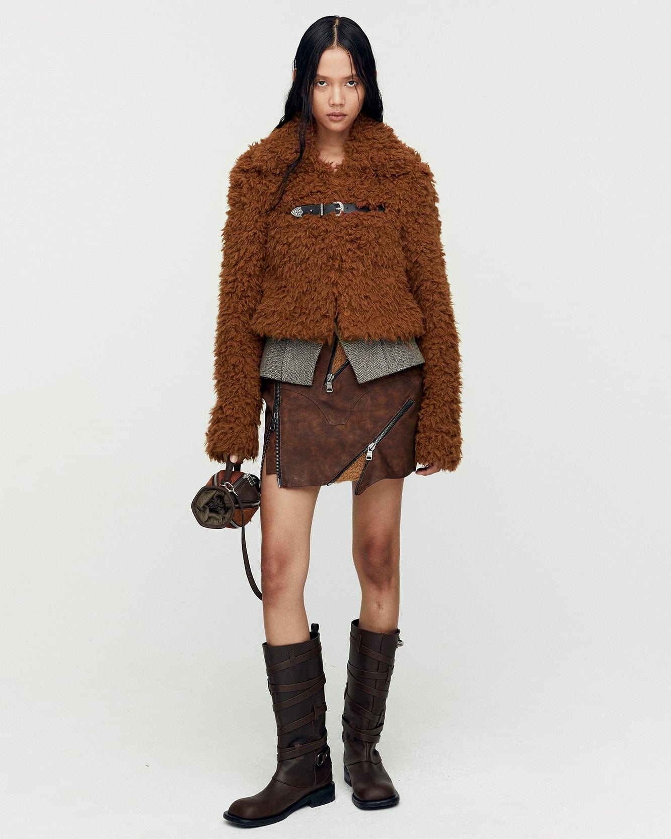 Andersson Bell (WOMEN) AUSTIN FAUX SHEARLING SKIRT apa663w(BROWN)