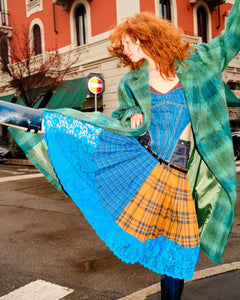 Andersson Bell (WOMEN) CARIN CHECK RAGLAN COAT awa543w(GREEN/BLUE)_2