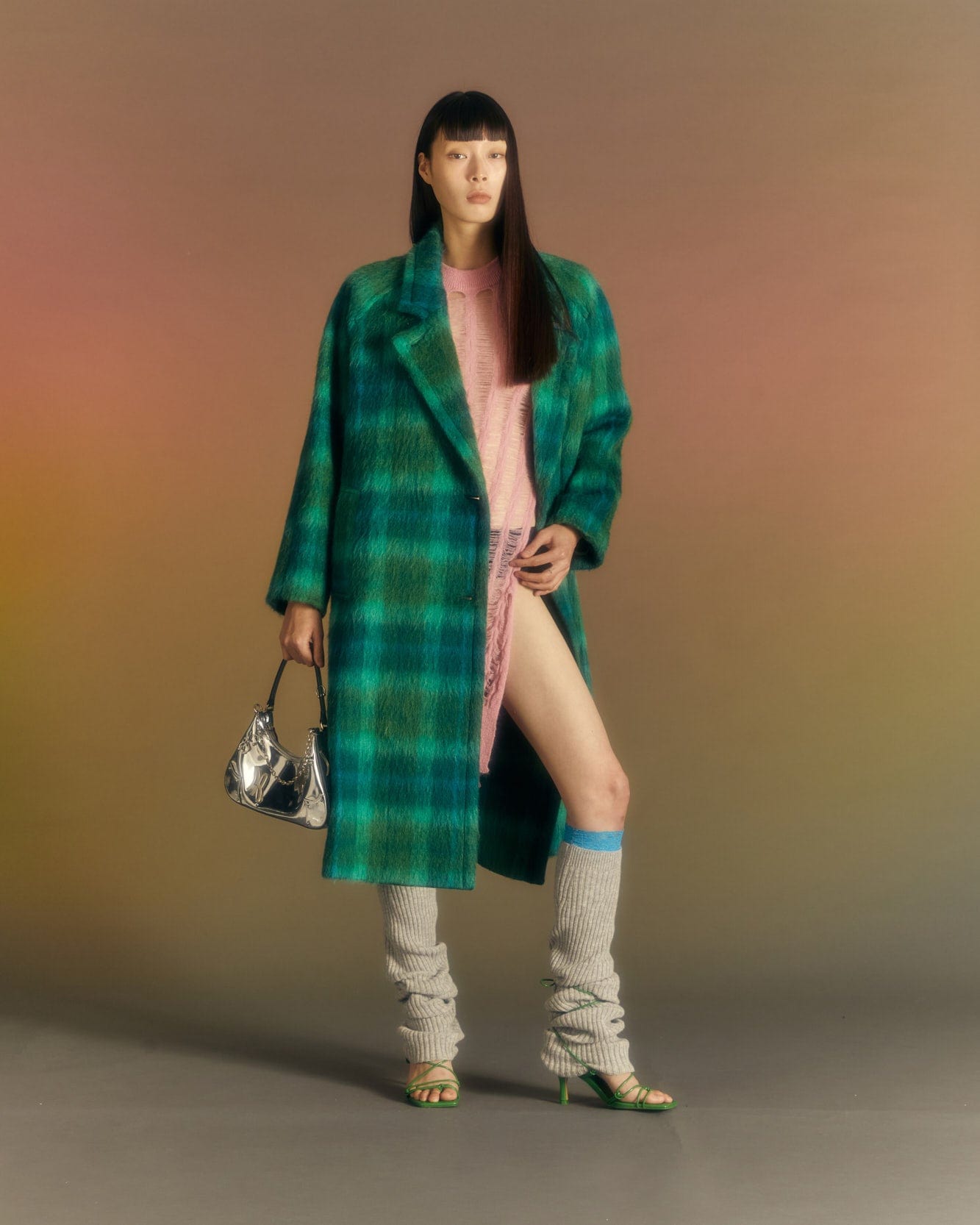 Andersson Bell (WOMEN) CARIN CHECK RAGLAN COAT awa543w(GREEN/BLUE)_2