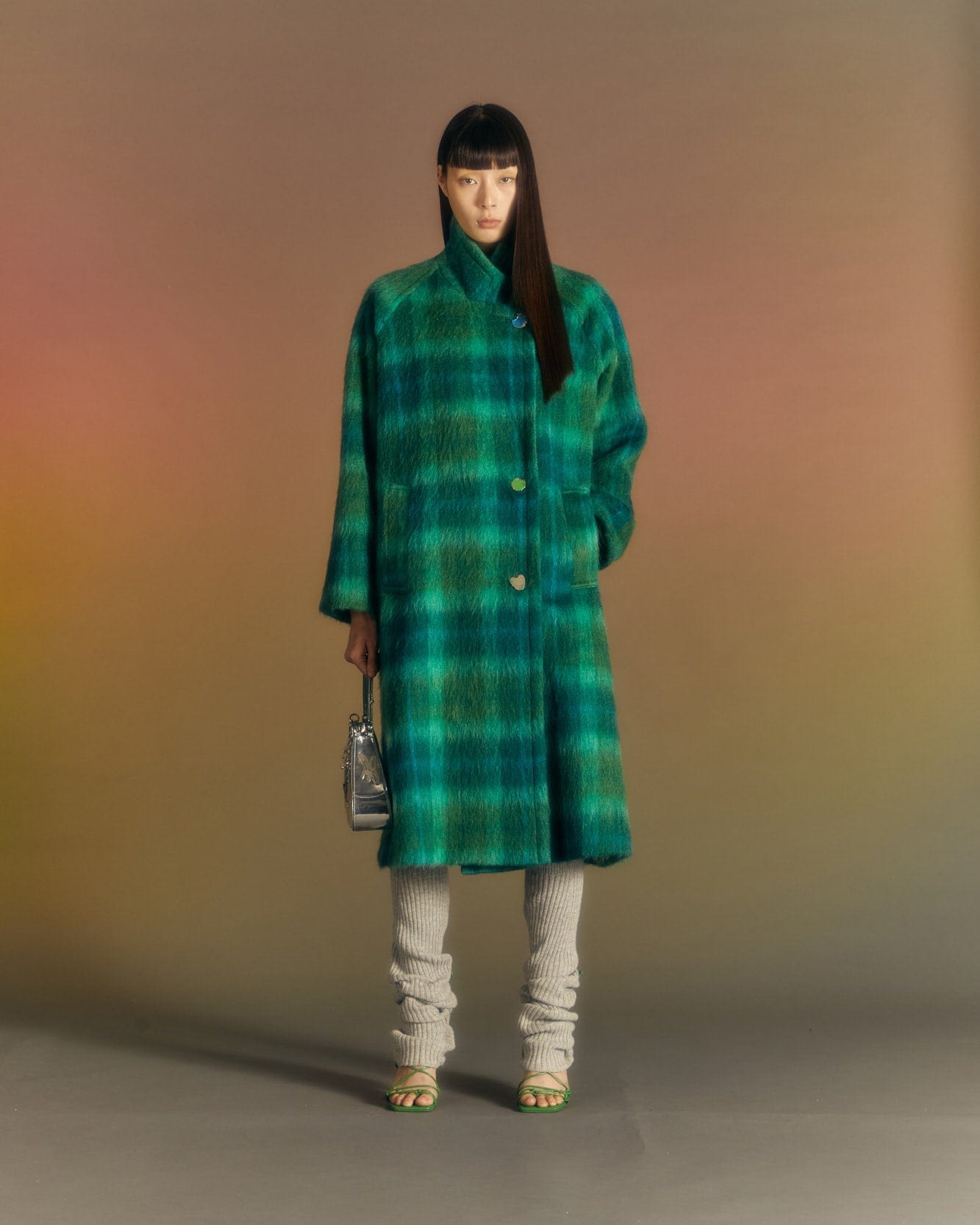 Andersson Bell (WOMEN) CARIN CHECK RAGLAN COAT awa543w(GREEN/BLUE)_2
