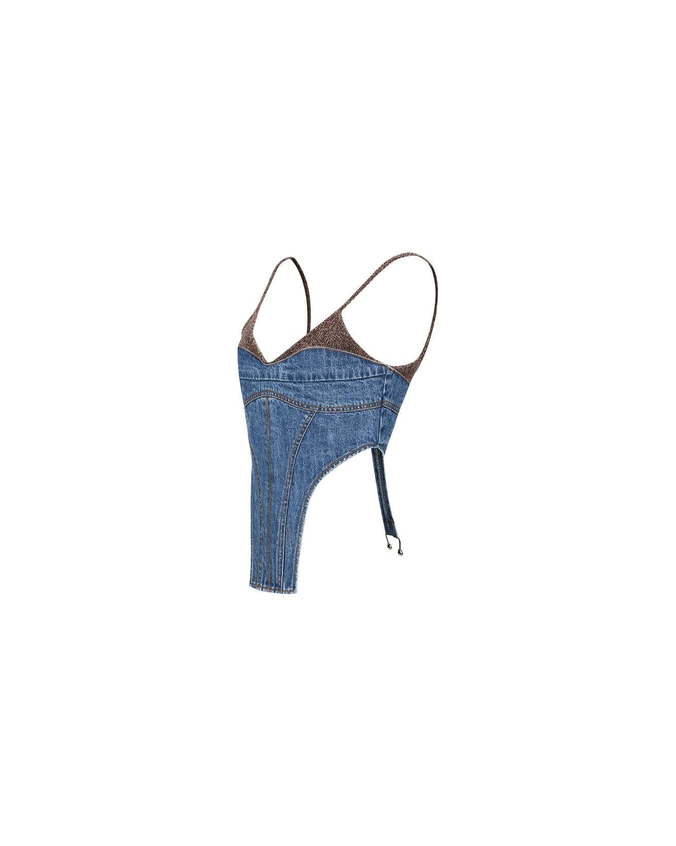 Andersson Bell (WOMEN) CHUKO KNIT COMBO DENIM BUSTIER atb982w(WASHED BLUE)