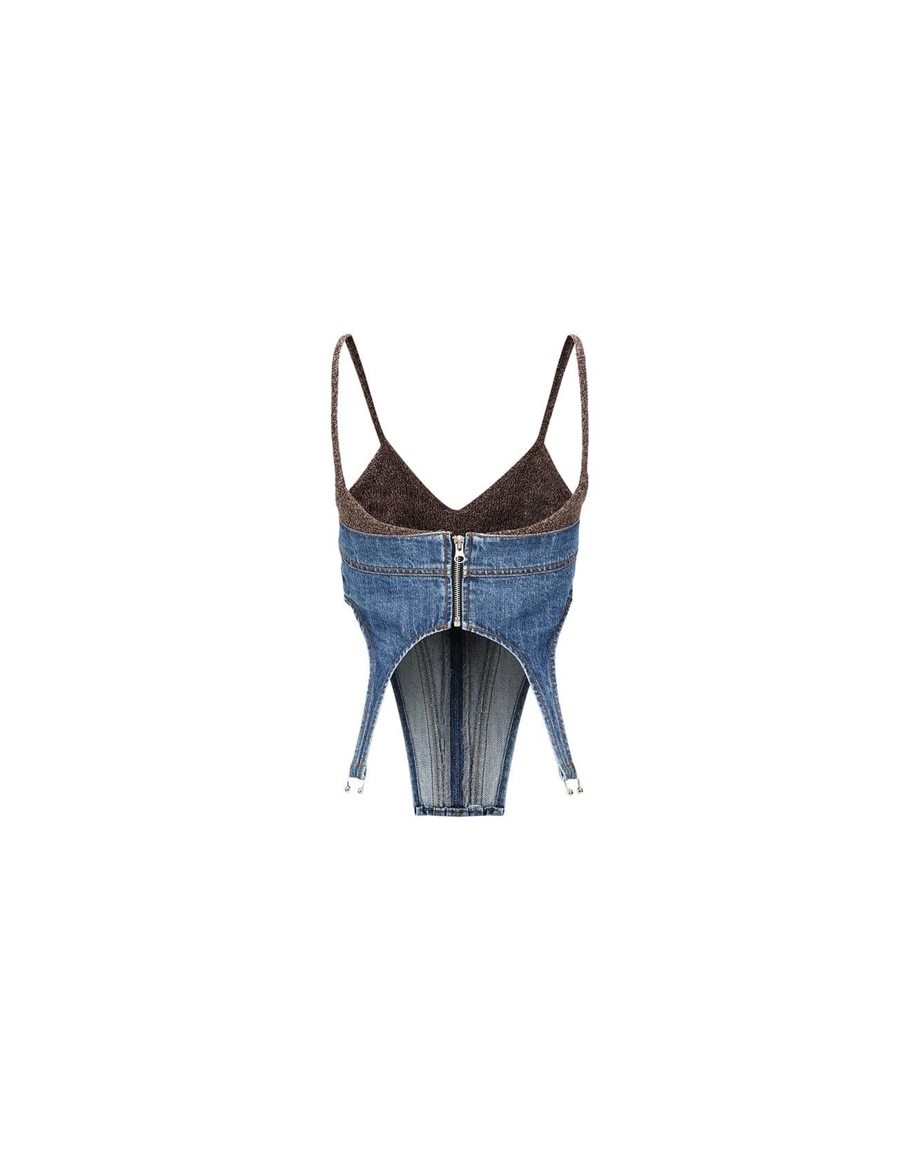 Andersson Bell (WOMEN) CHUKO KNIT COMBO DENIM BUSTIER atb982w(WASHED BLUE)