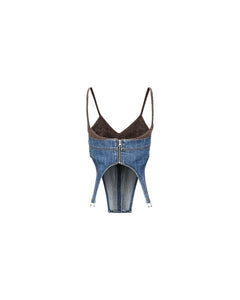 Andersson Bell (WOMEN) CHUKO KNIT COMBO DENIM BUSTIER atb982w(WASHED BLUE)