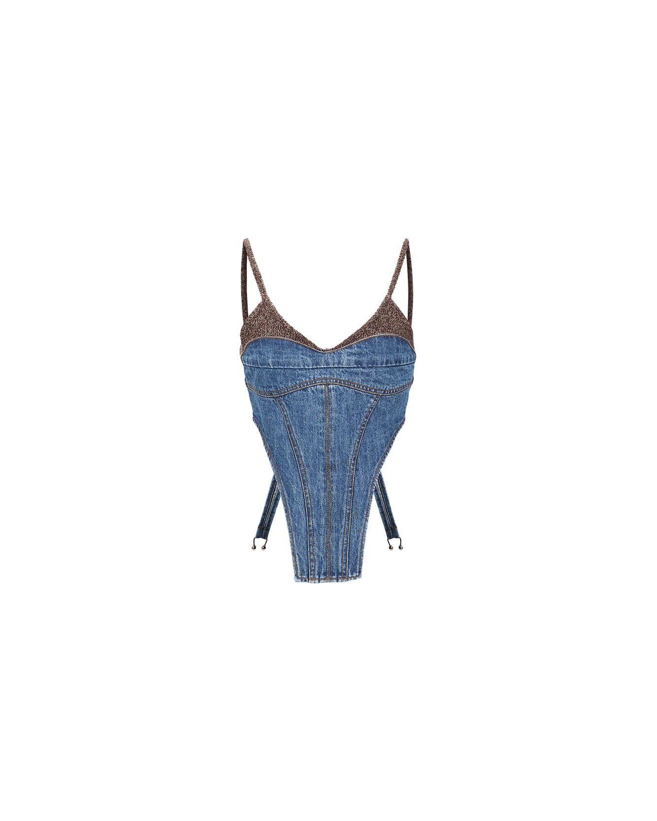 Andersson Bell (WOMEN) CHUKO KNIT COMBO DENIM BUSTIER atb982w(WASHED BLUE)