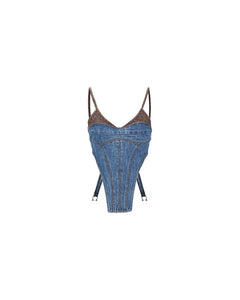 Andersson Bell (WOMEN) CHUKO KNIT COMBO DENIM BUSTIER atb982w(WASHED BLUE)