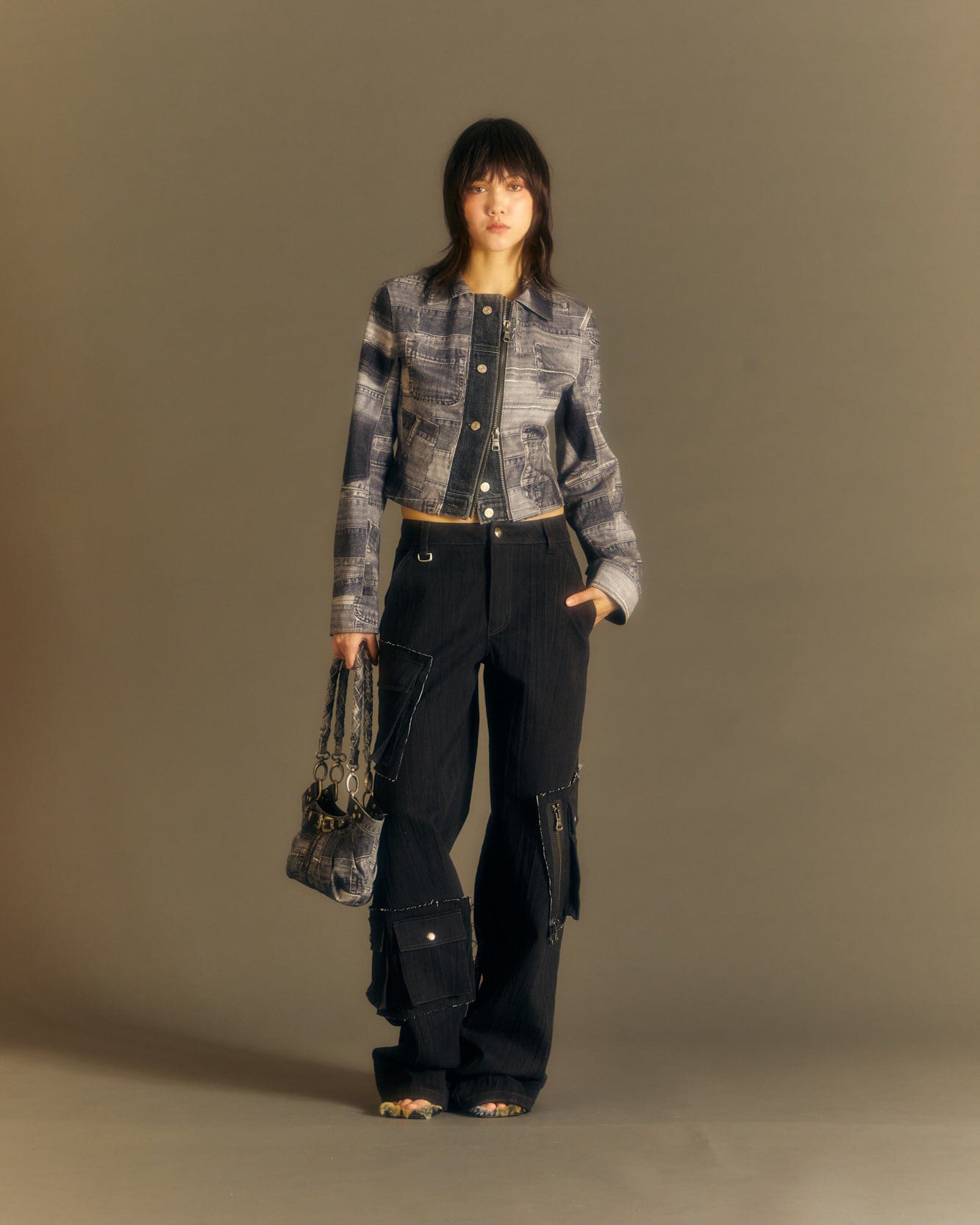 Andersson Bell (WOMEN) DENIM PATCH PRINTED JACKET awa539w(BLACK)