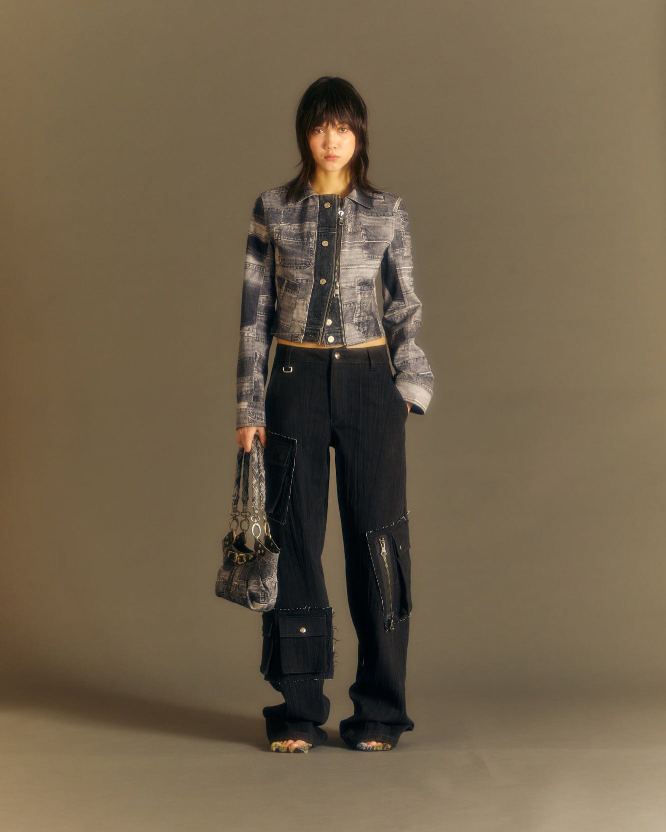 Andersson Bell (WOMEN) DENIM PATCH PRINTED JACKET awa539w(BLACK)