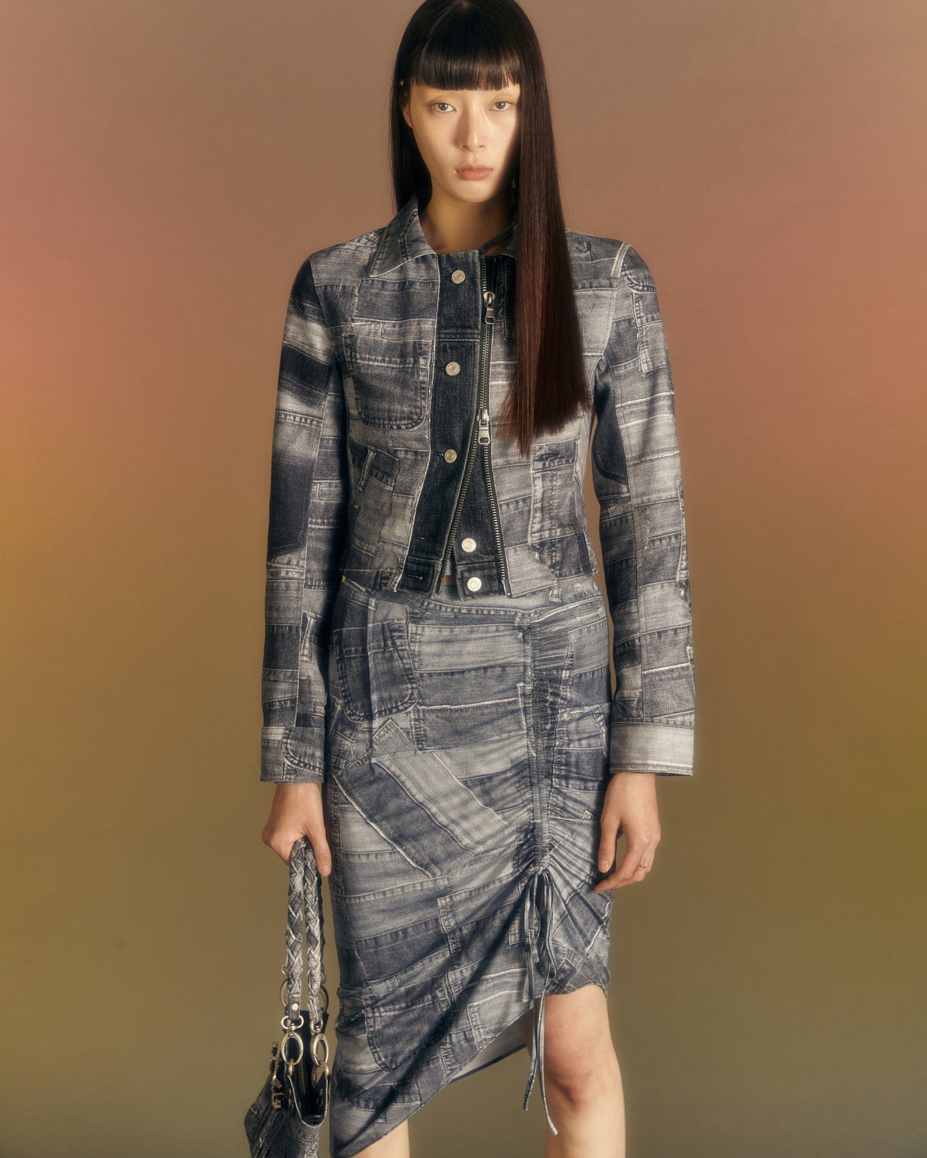 Andersson Bell (WOMEN) DENIM PATCH PRINTED JACKET awa539w(BLACK)