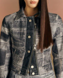 Andersson Bell (WOMEN) DENIM PATCH PRINTED JACKET awa539w(BLACK)