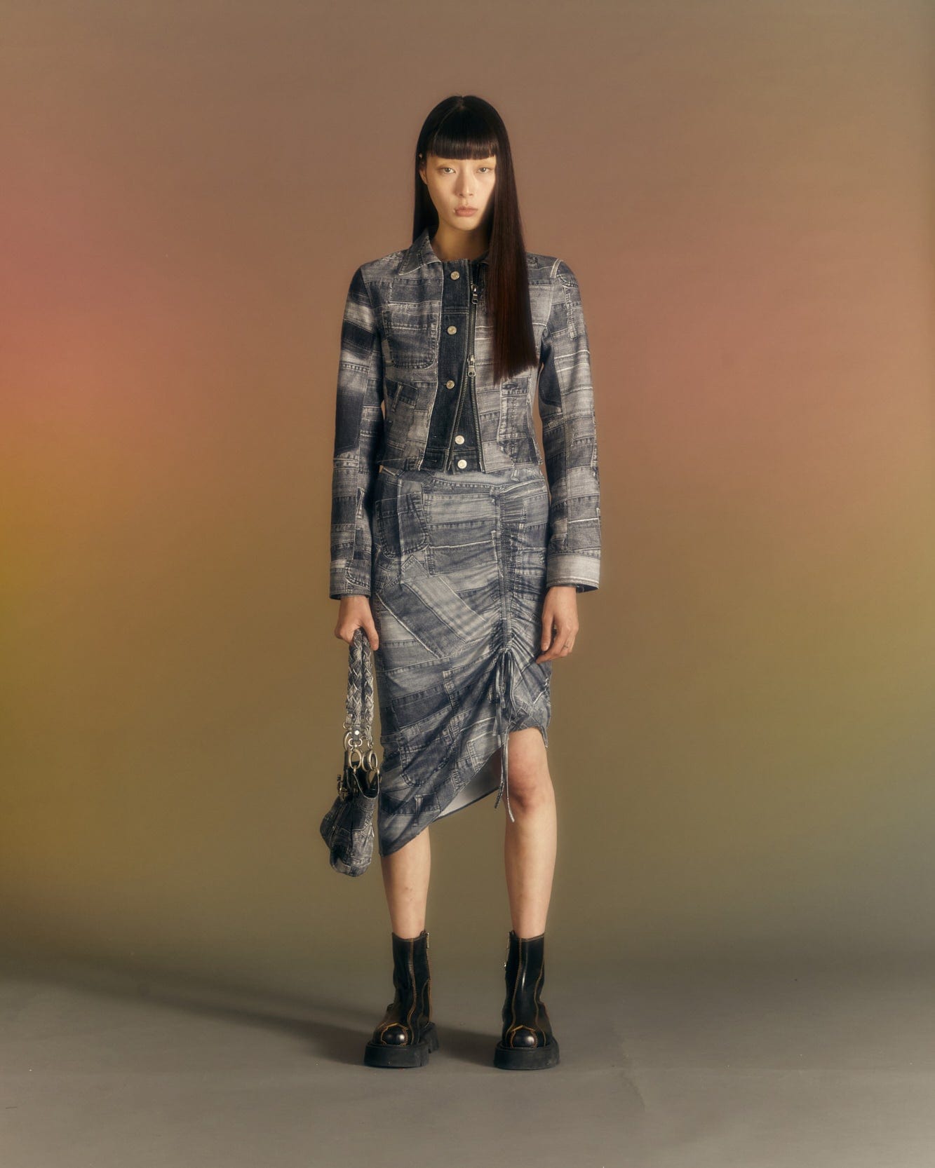 Andersson Bell (WOMEN) DENIM PATCH PRINTED JACKET awa539w(BLACK)
