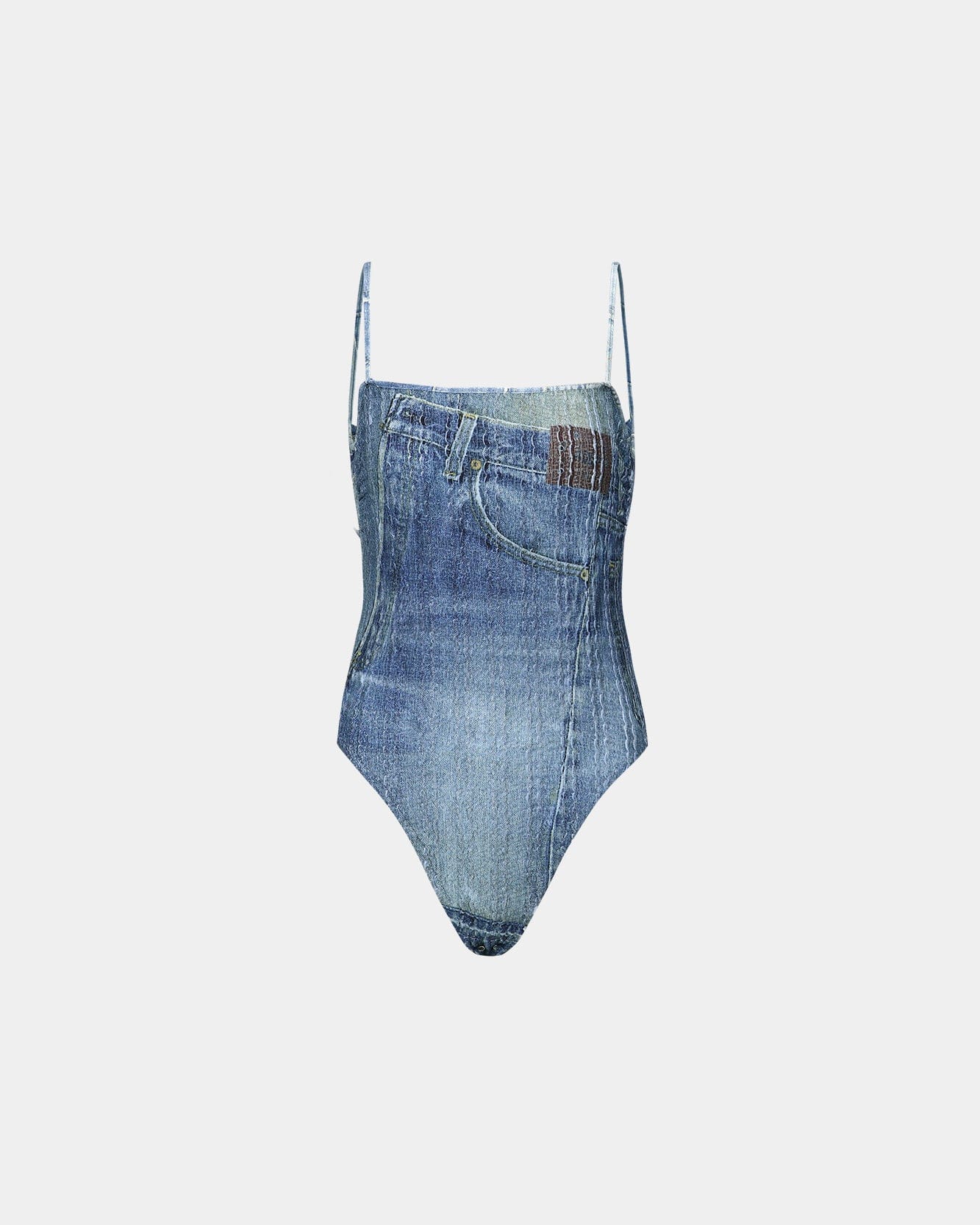 ■ANDERSSON BELL■ Denim Print Knit Bodysuit atb1093wWASHED WOMEN) DENIM PRINTED KNIT BODYSUIT atb1093w(WASHED BLUE