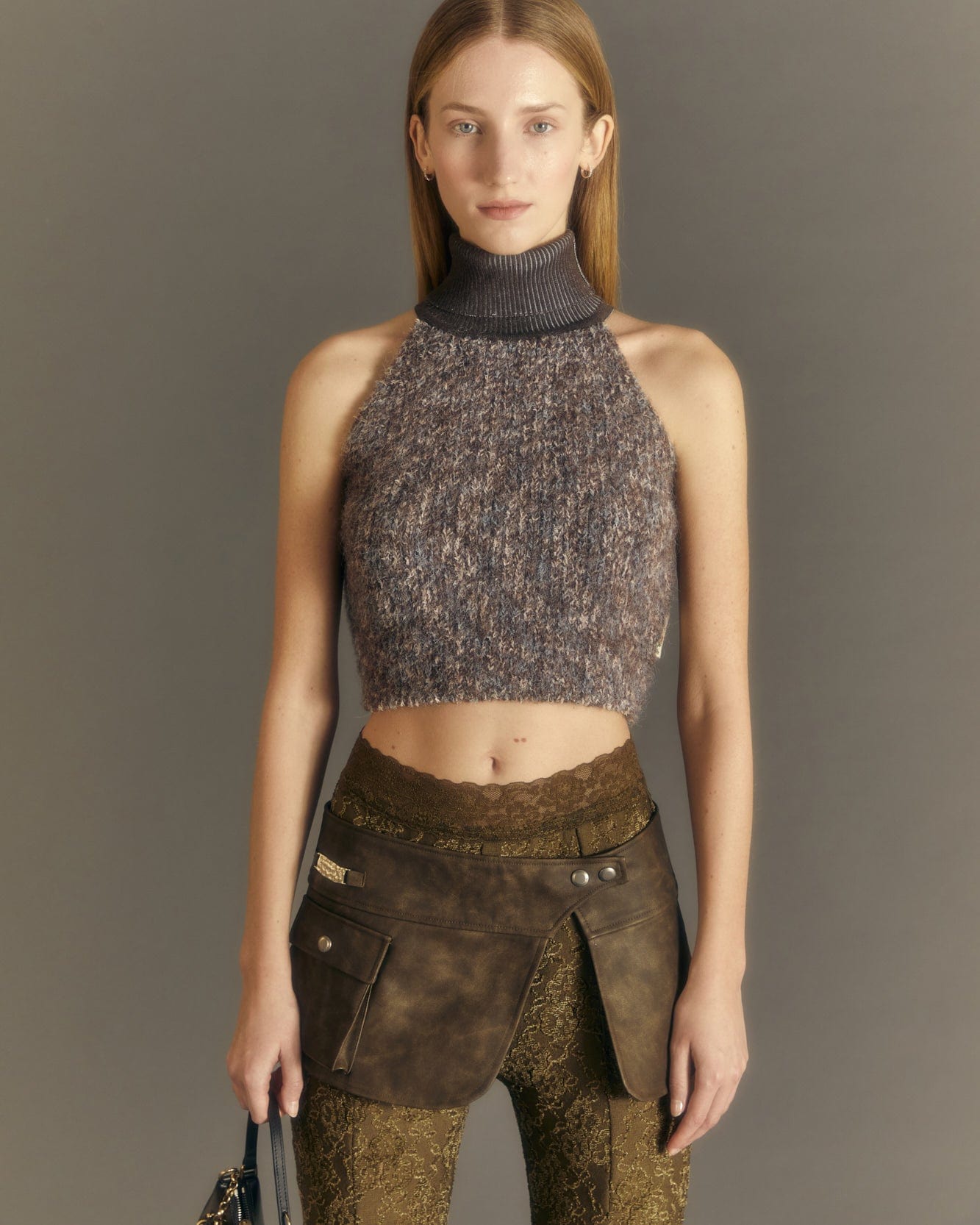 Andersson Bell (WOMEN) EMMA FAUX LEATHER WRAP MICRO SKIRT apa654w(BROWN)