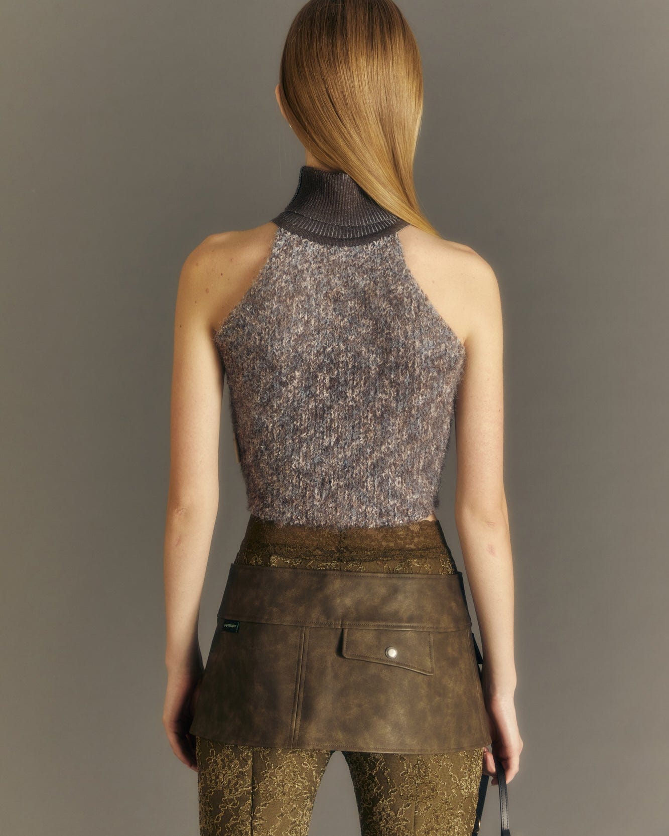 Andersson Bell (WOMEN) EMMA FAUX LEATHER WRAP MICRO SKIRT apa654w(BROWN)