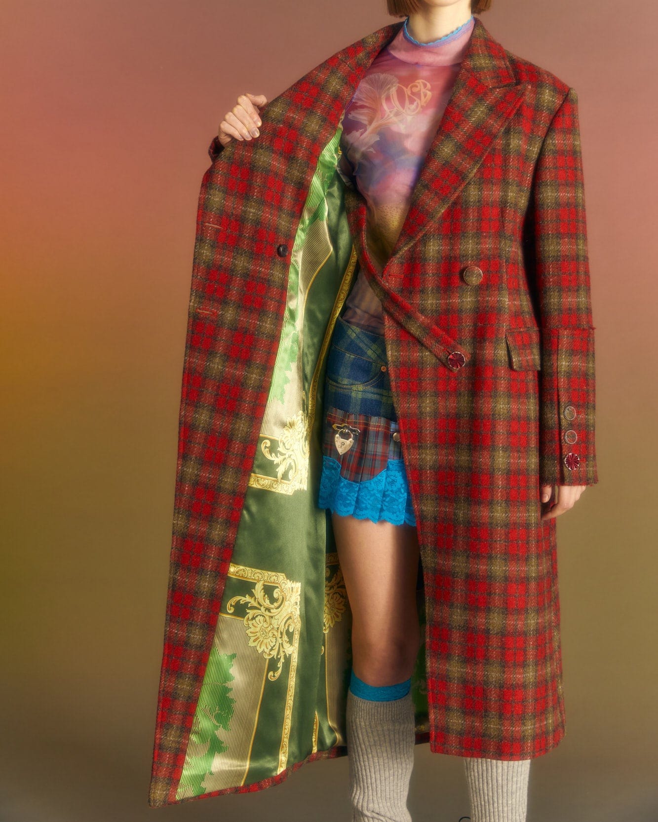 Andersson Bell (WOMEN) ENYA CHECK ASYMMETRIC COAT awa540w(RED)