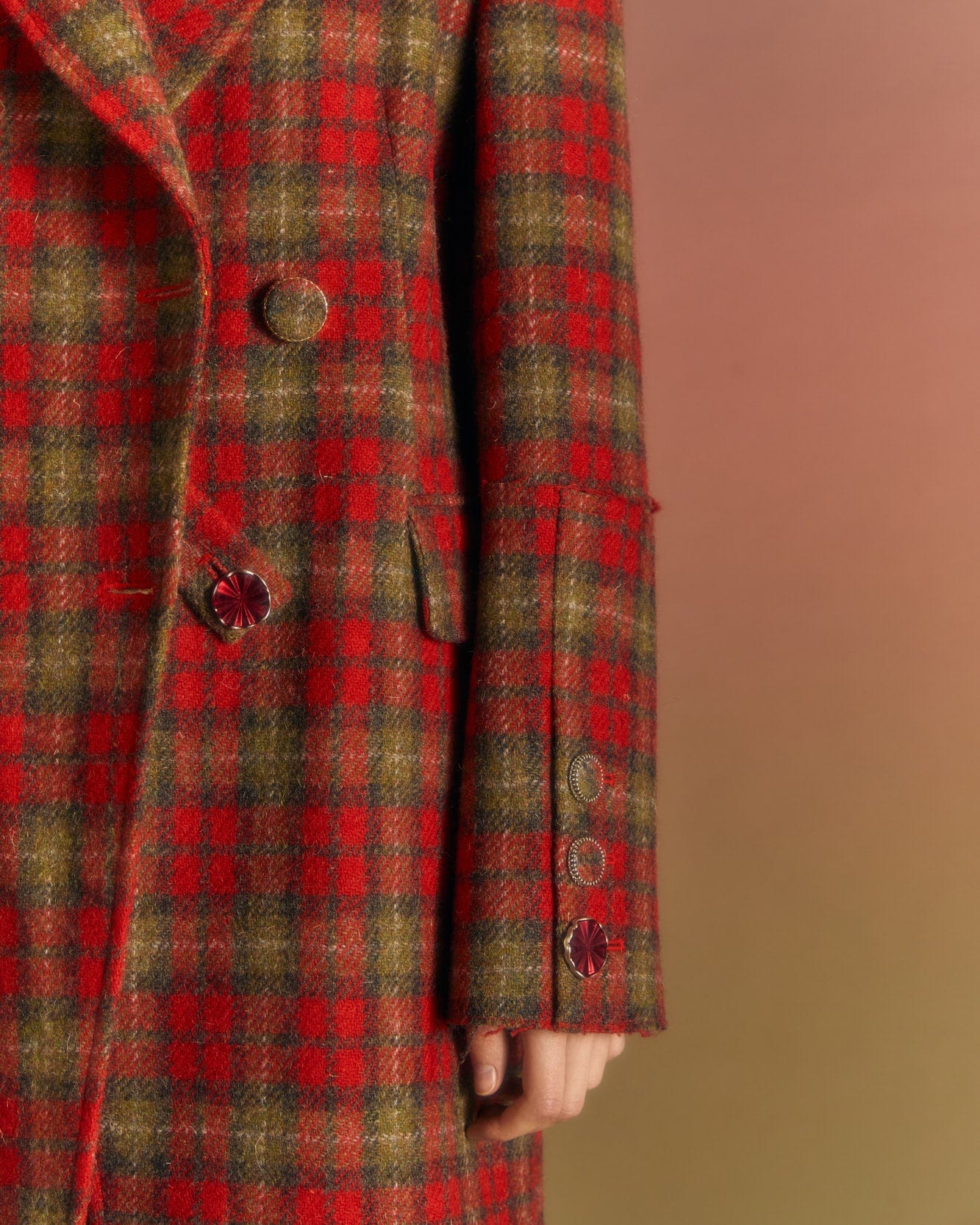 Andersson Bell (WOMEN) ENYA CHECK ASYMMETRIC COAT awa540w(RED)