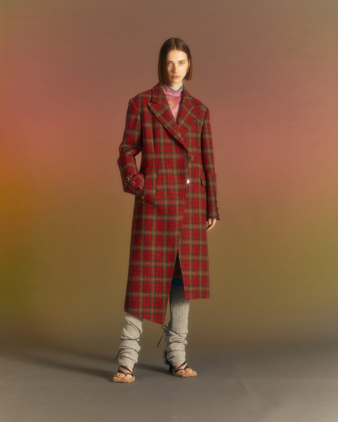 Andersson Bell (WOMEN) ENYA CHECK ASYMMETRIC COAT awa540w(RED)