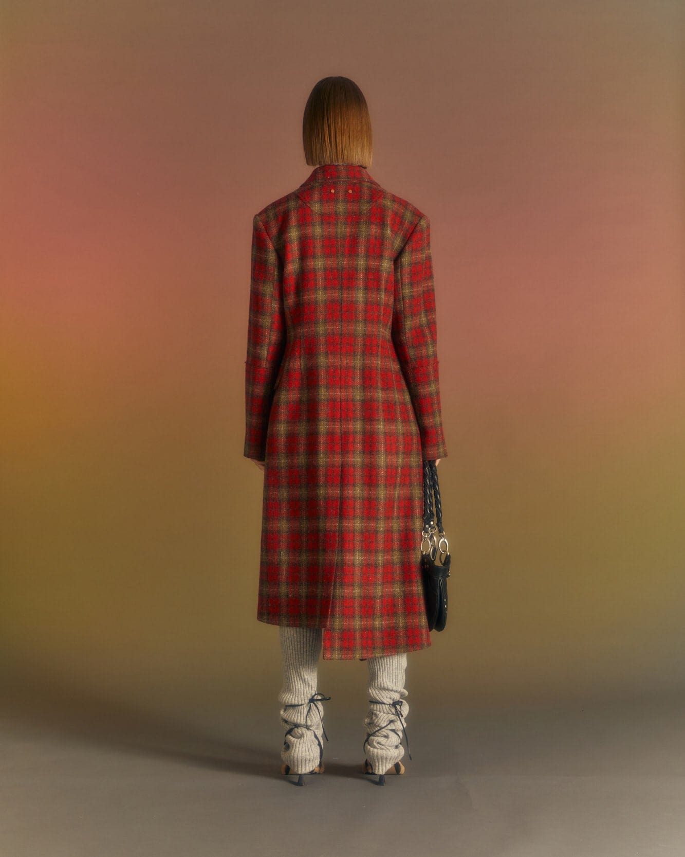 Andersson Bell (WOMEN) ENYA CHECK ASYMMETRIC COAT awa540w(RED)