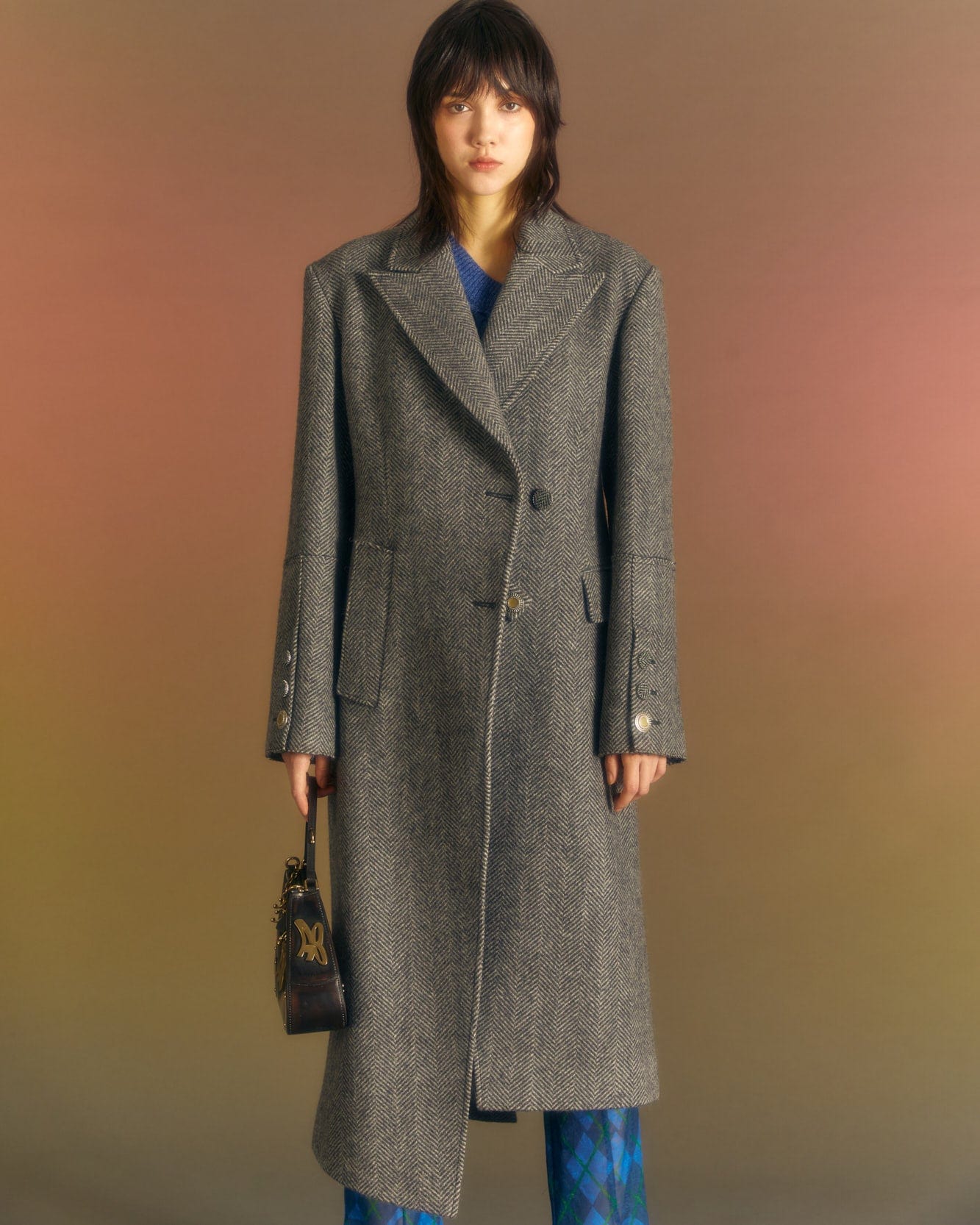 Andersson Bell (WOMEN) ENYA HERRINGBONE ASYMMETRIC COAT awa541w(GREY)