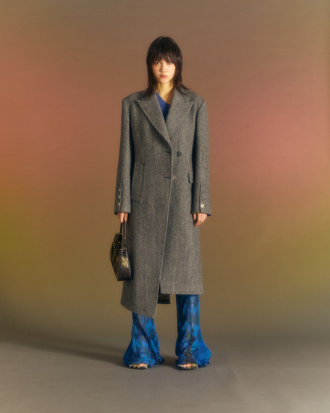 Andersson Bell (WOMEN) ENYA HERRINGBONE ASYMMETRIC COAT awa541w(GREY)