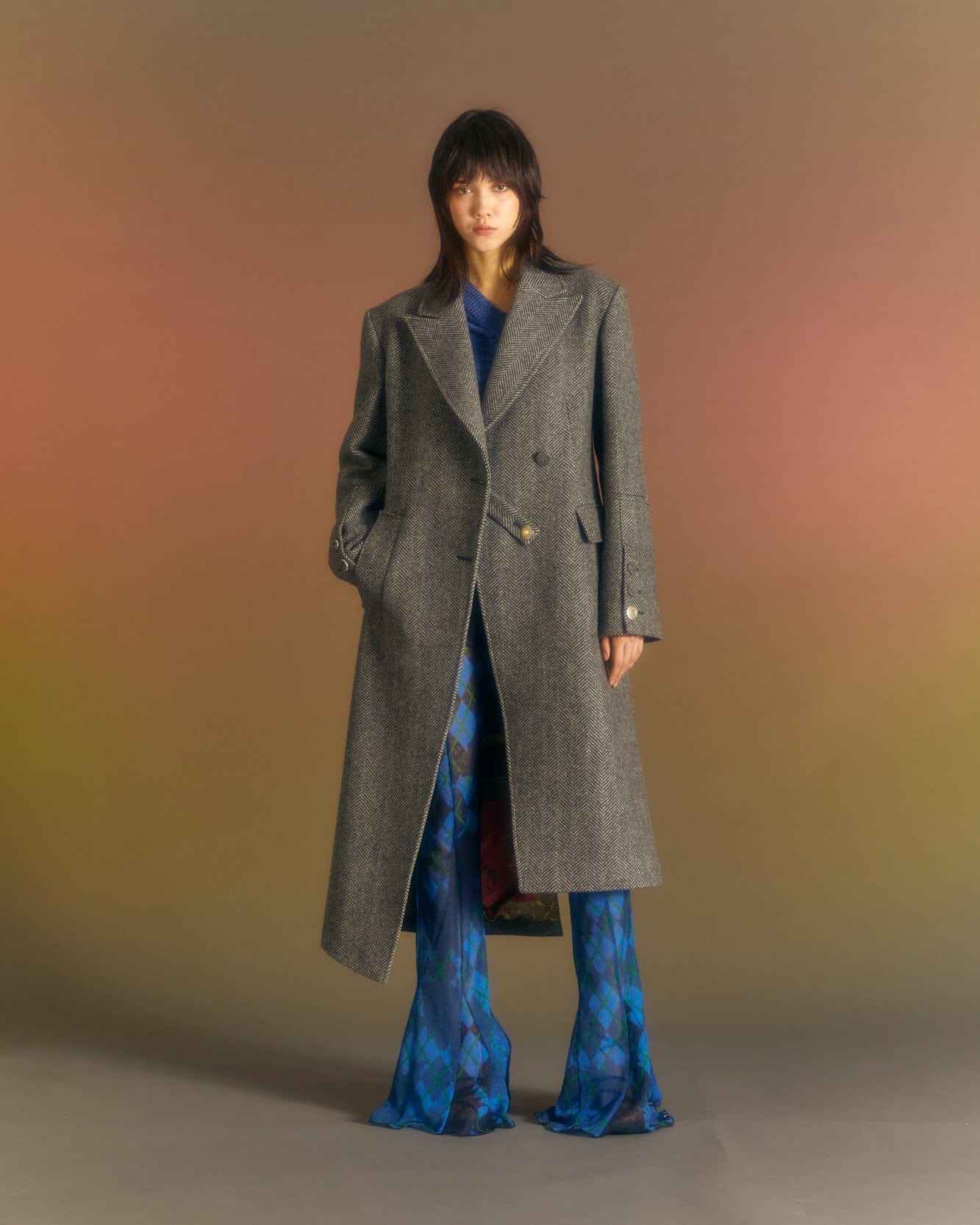 Andersson Bell (WOMEN) ENYA HERRINGBONE ASYMMETRIC COAT awa541w(GREY)