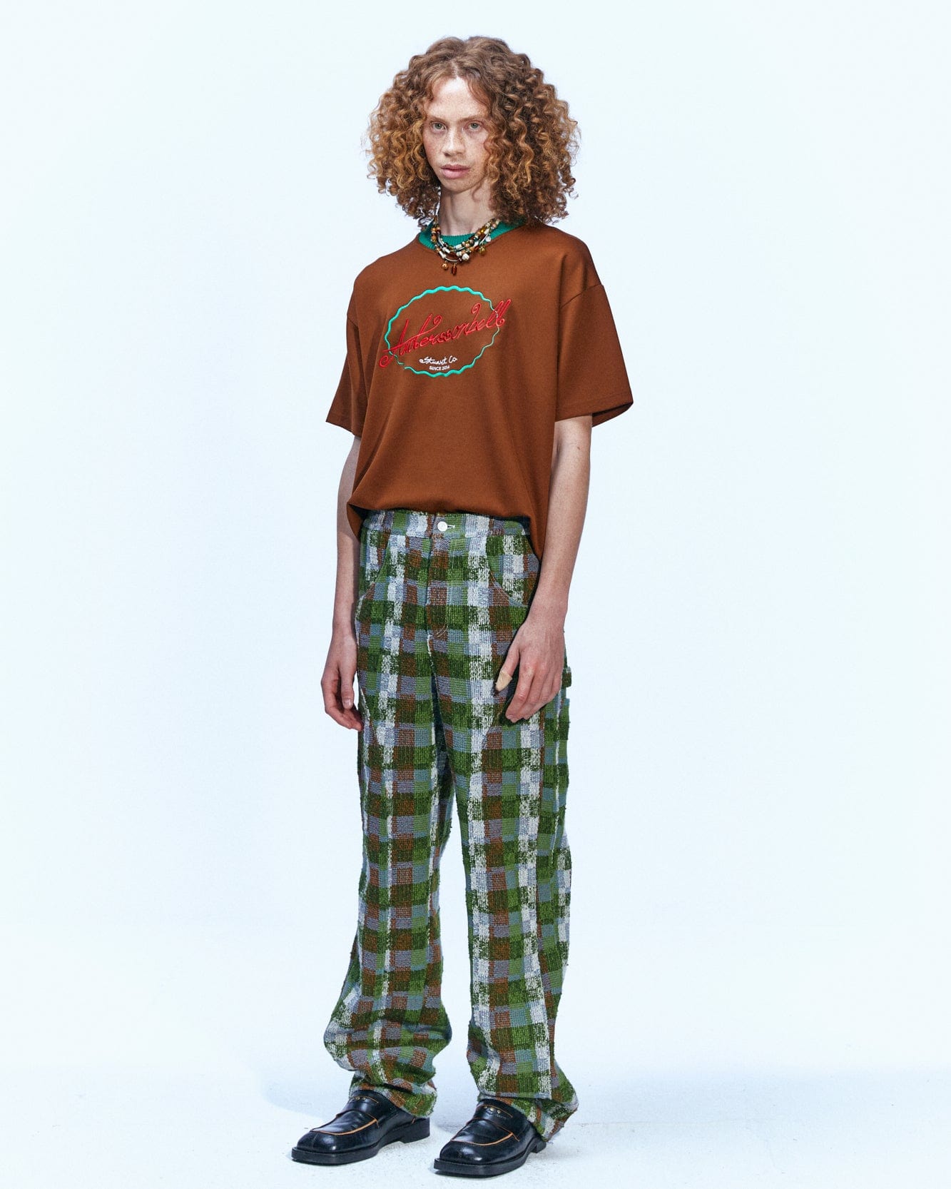 Andersson Bell (WOMEN) (ESSENTIAL) UNISEX LOGO EMBROIDERY PONTE T-SHIRTS atb902u(BROWN)
