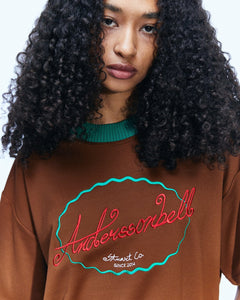 Andersson Bell (WOMEN) (ESSENTIAL) UNISEX LOGO EMBROIDERY PONTE T-SHIRTS atb902u(BROWN)