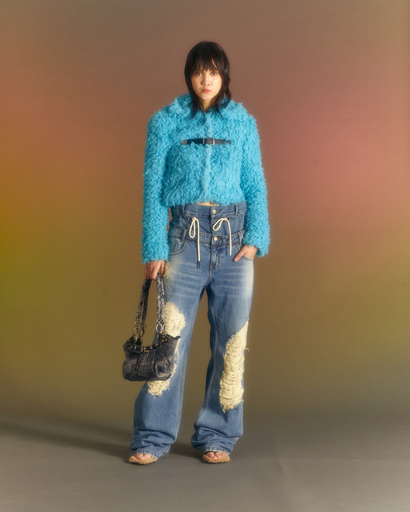 Andersson Bell (WOMEN) GOLDIE FAUX FUR CARDIGAN atb981w(BLUE)