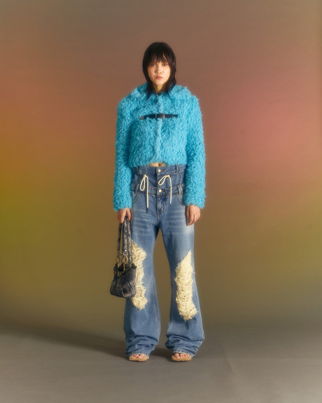Andersson Bell (WOMEN) GOLDIE FAUX FUR CARDIGAN atb981w(BLUE)