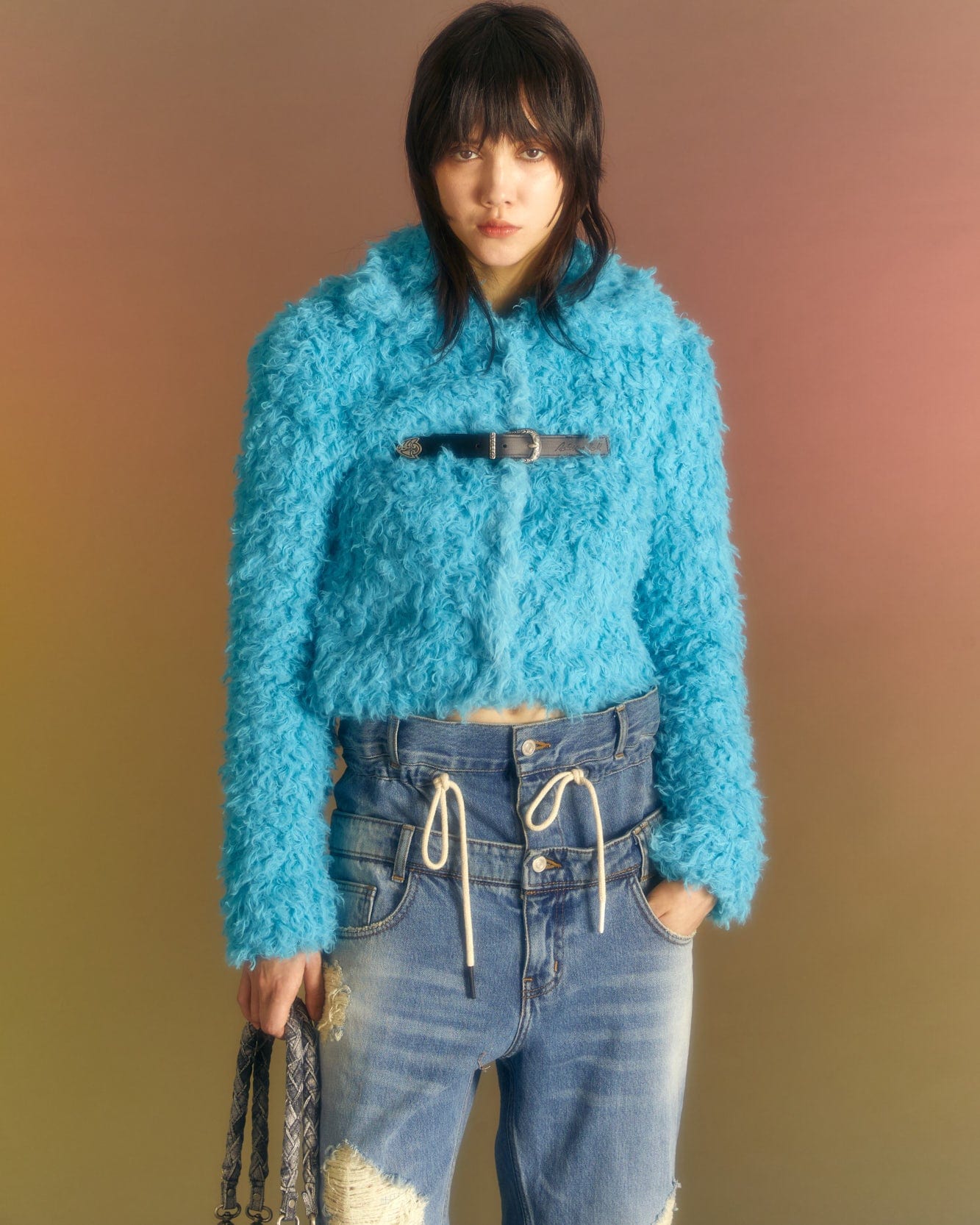 Andersson Bell (WOMEN) GOLDIE FAUX FUR CARDIGAN atb981w(BLUE)