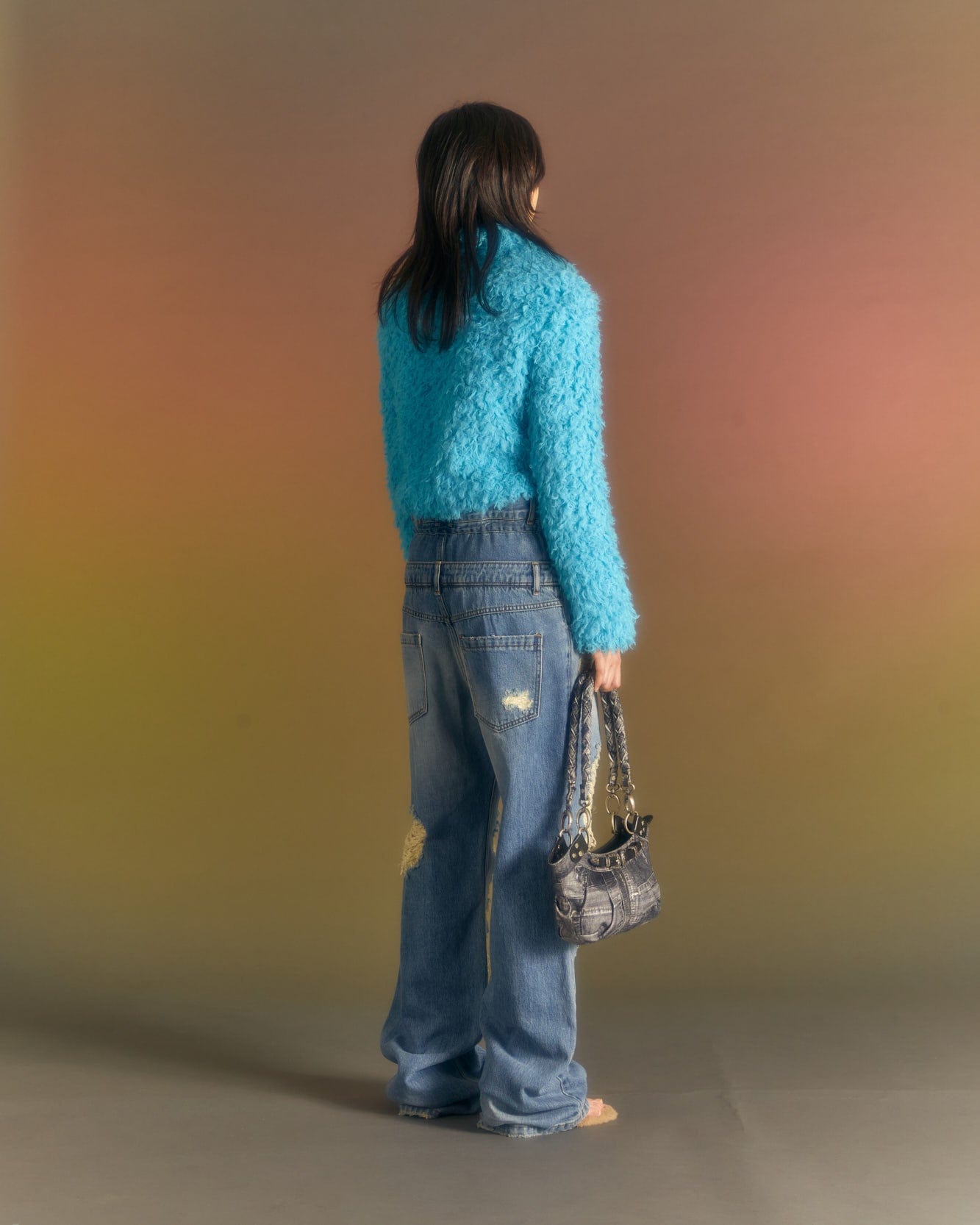 Andersson Bell (WOMEN) GOLDIE FAUX FUR CARDIGAN atb981w(BLUE)