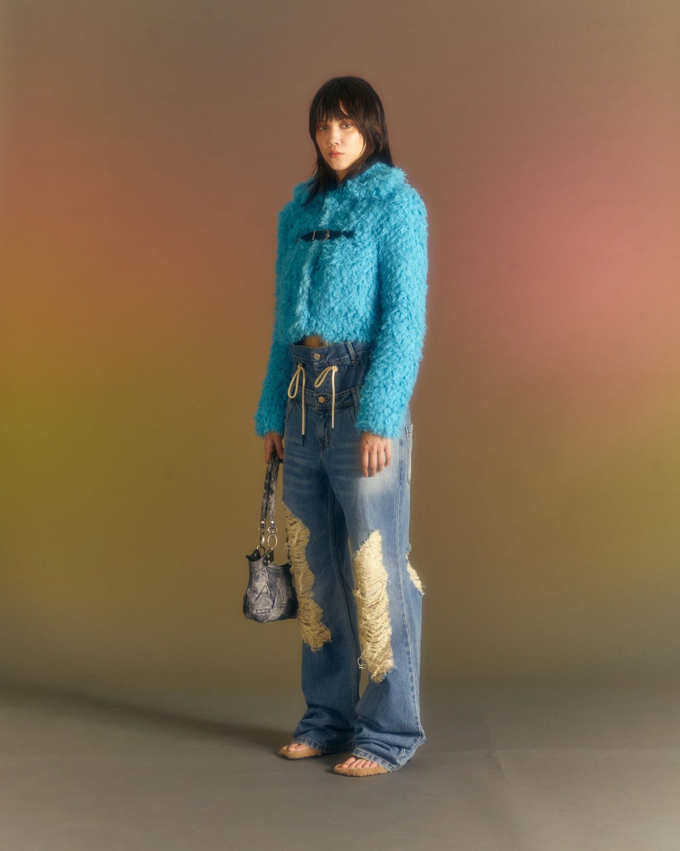 Andersson Bell (WOMEN) GOLDIE FAUX FUR CARDIGAN atb981w(BLUE)