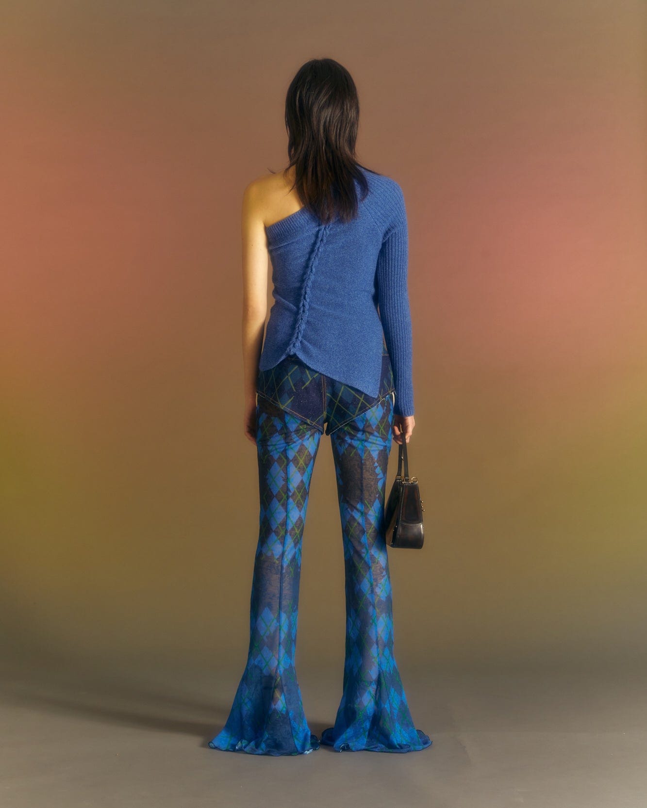 Andersson Bell (WOMEN) HAND TWIST ASYMMETRIC KNIT TOP atb985w(MELANGE BLUE)