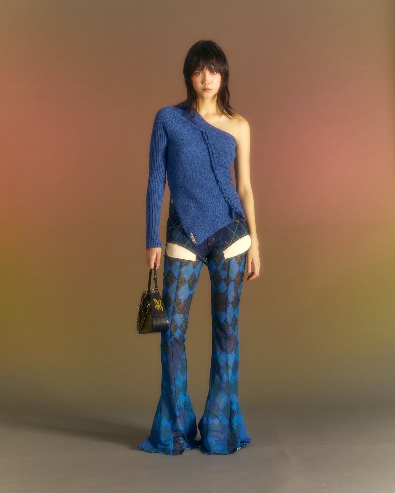 Andersson Bell (WOMEN) HAND TWIST ASYMMETRIC KNIT TOP atb985w(MELANGE BLUE)