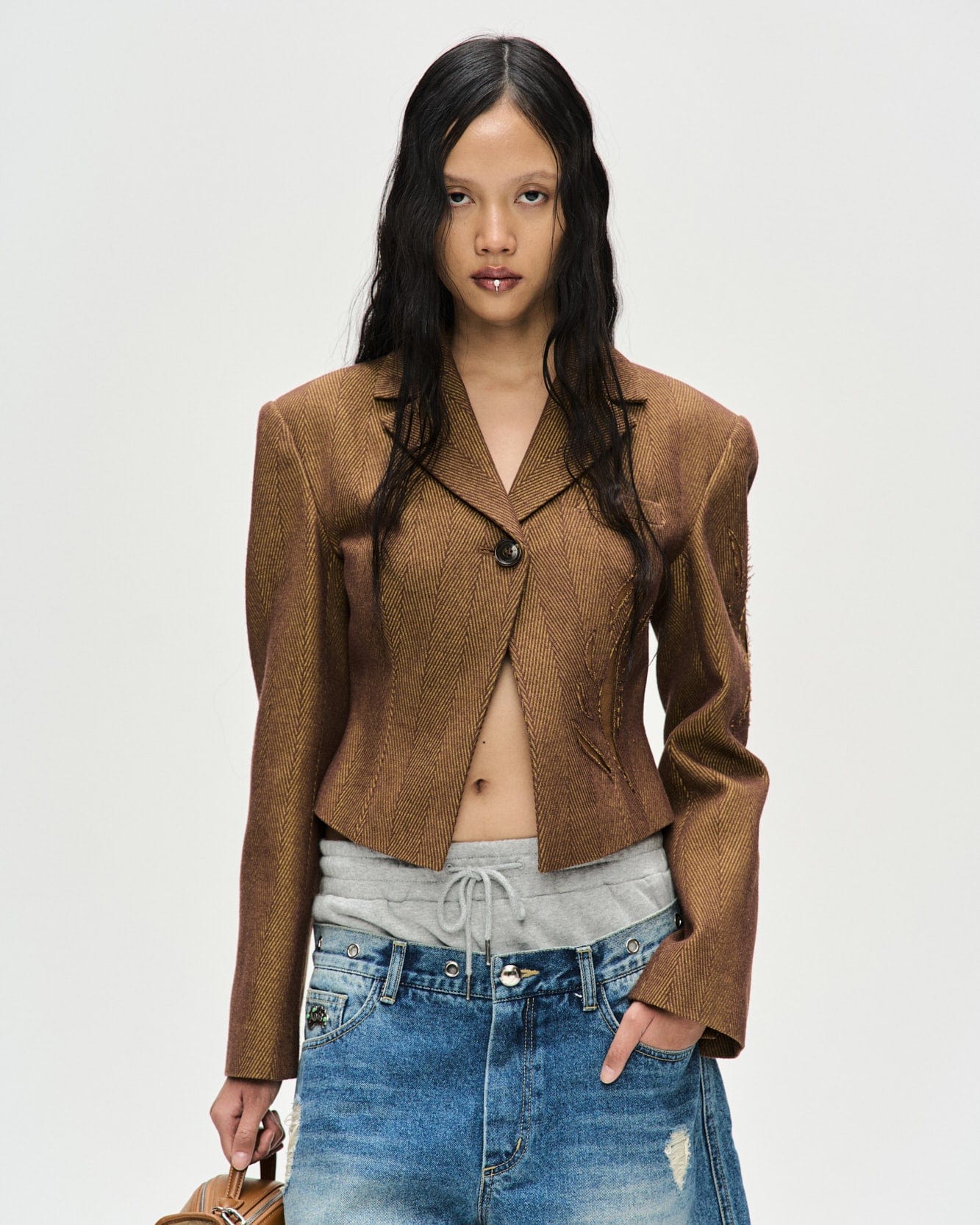 Andersson Bell (WOMEN) HANNAH LASER-CUT CROPPED JACKET awa602w(BROWN)