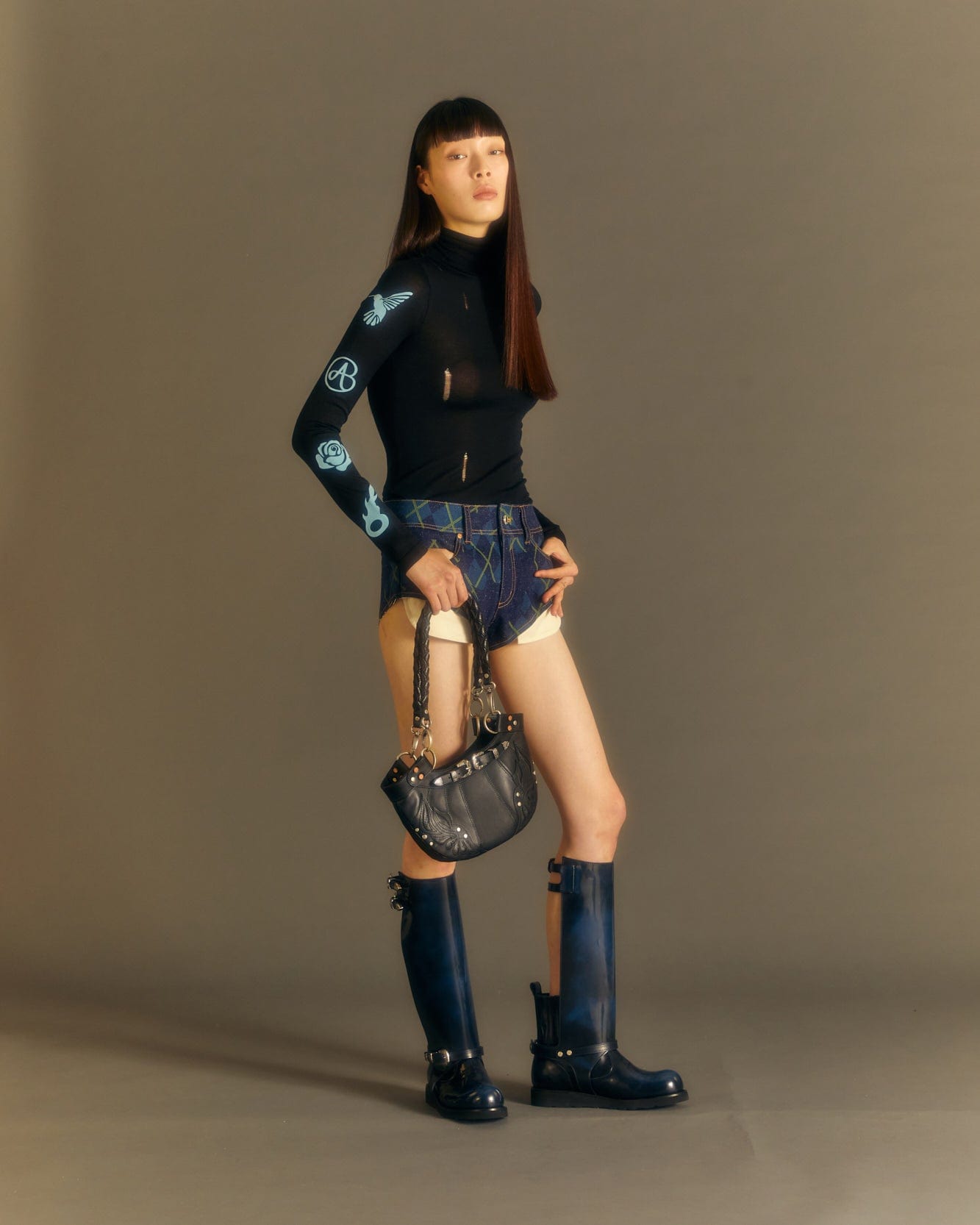 Andersson Bell (Women) HEATHER CUT-OUT LONG BOOTS aaa343w(BLUE BLACK)