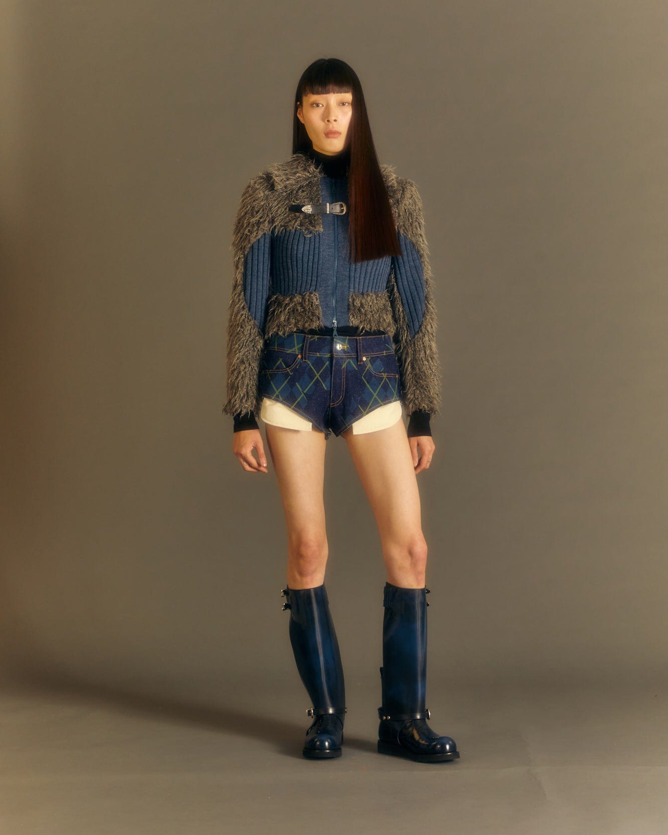 Andersson Bell (Women) HEATHER CUT-OUT LONG BOOTS aaa343w(BLUE BLACK)
