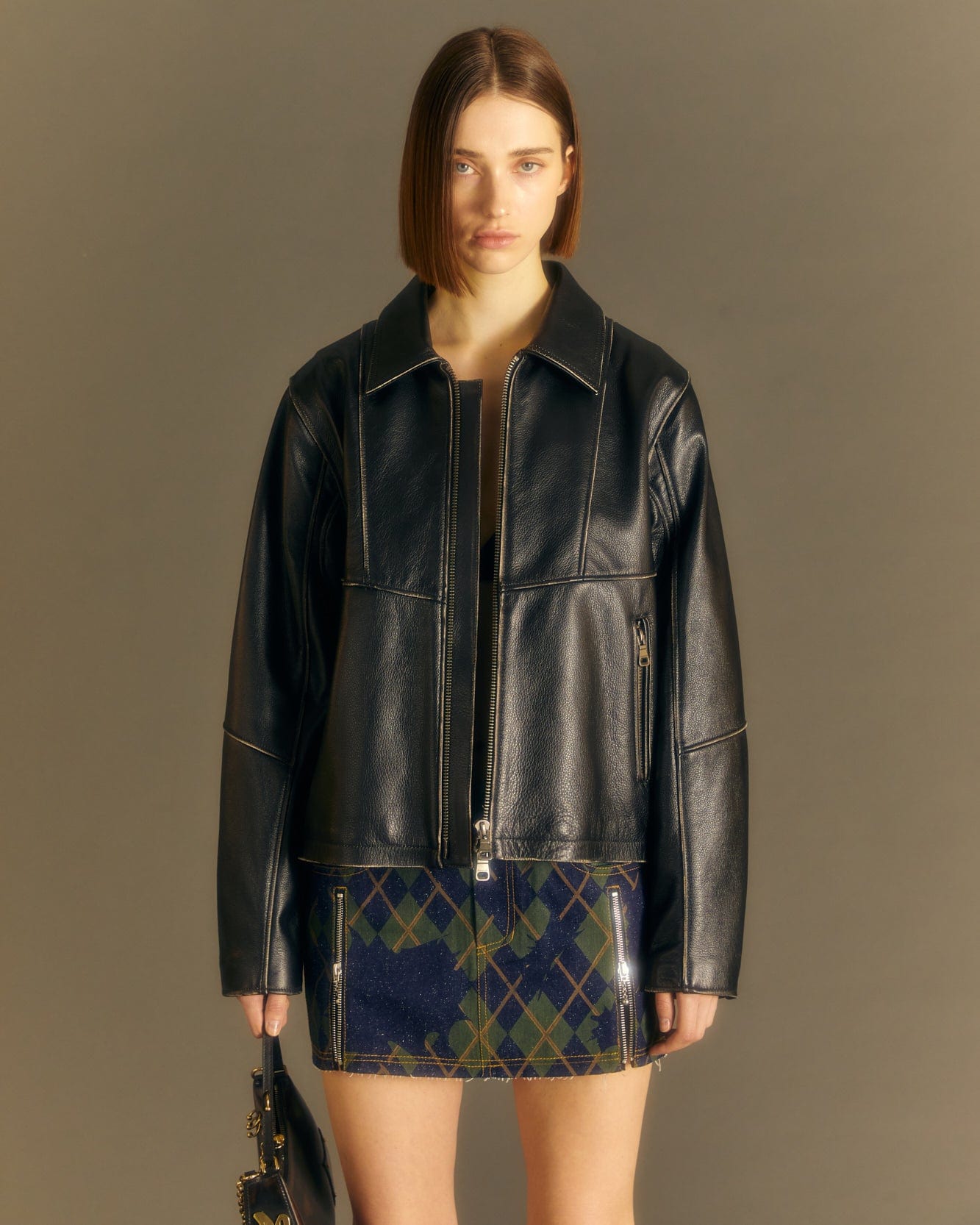 Andersson Bell (WOMEN) KIKI BROKEN ARGYLE DENIM SKIRT apa669w(BLUE)
